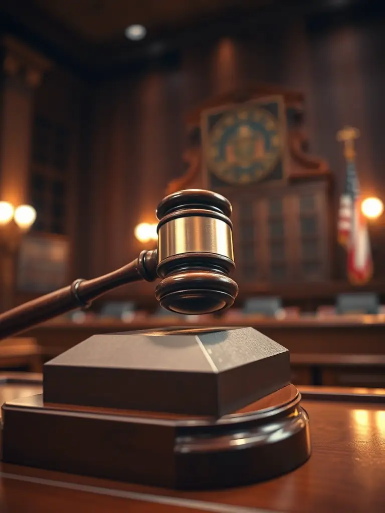 A gavel striking a sound block in a courtroom setting, symbolizing Aman Cheema Law Corporation's expertise in mortgage enforcement.