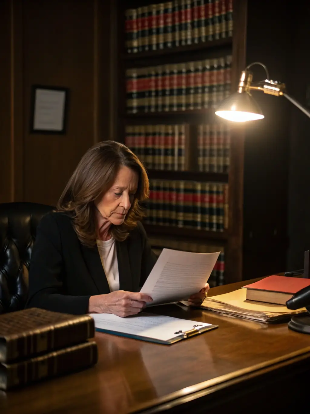 A close-up shot of a lawyer reviewing a detailed construction contract, highlighting the precision and attention to detail involved in contract drafting.