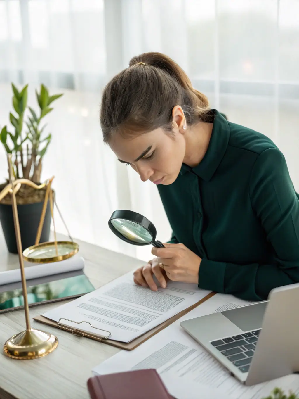 A close-up shot of a lawyer reviewing a detailed construction contract, highlighting the precision and attention to detail involved in contract drafting.