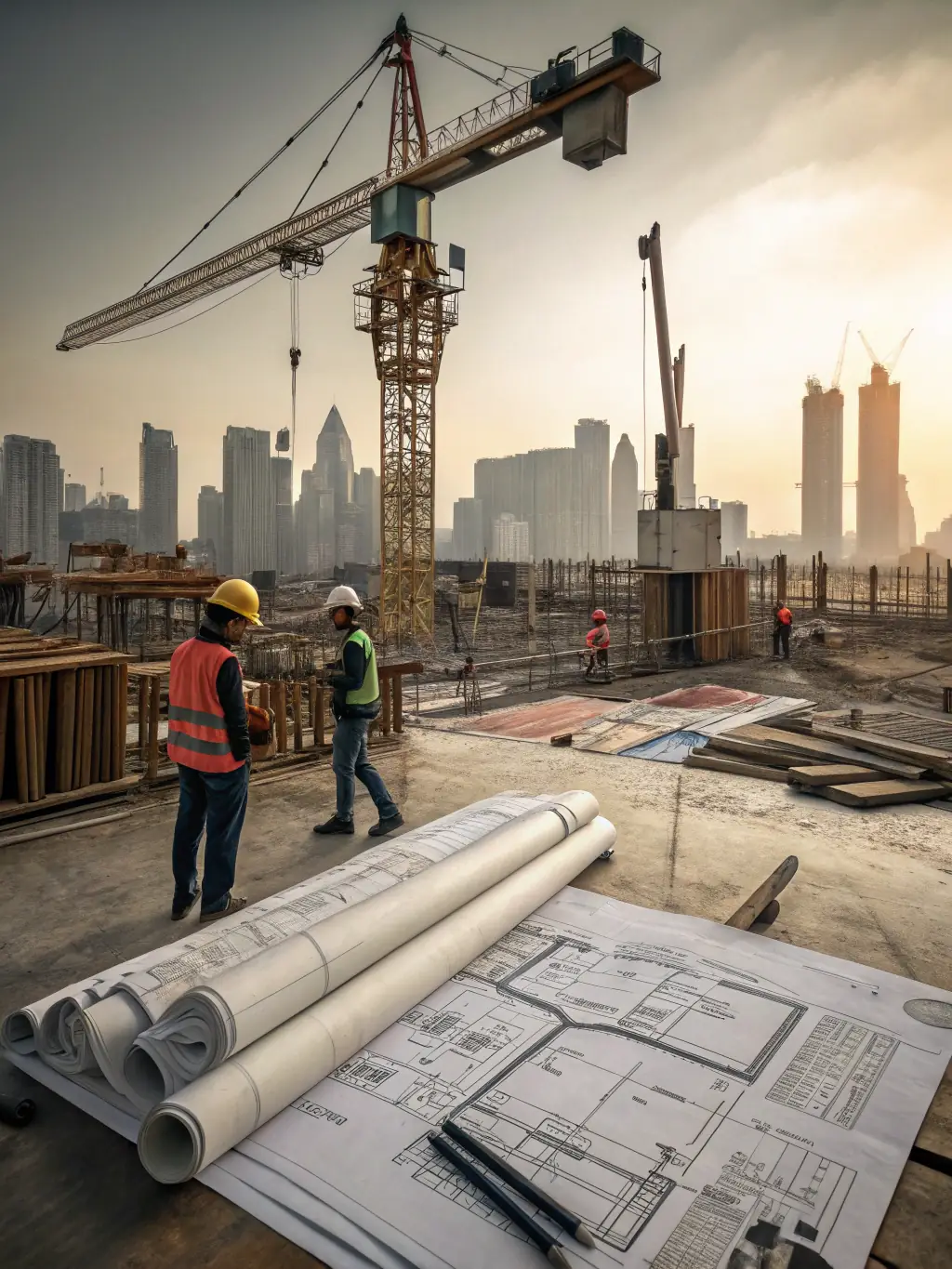 An image of a construction site blueprint with legal annotations, symbolizing the integration of legal expertise with construction projects.