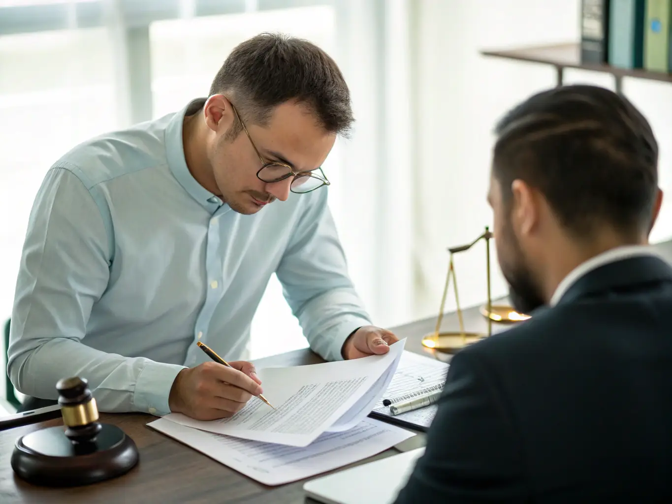 A professional lawyer is presenting a case before the Residential Tenancy Branch, with documents and evidence neatly arranged on the table, showcasing meticulous preparation and confident advocacy.