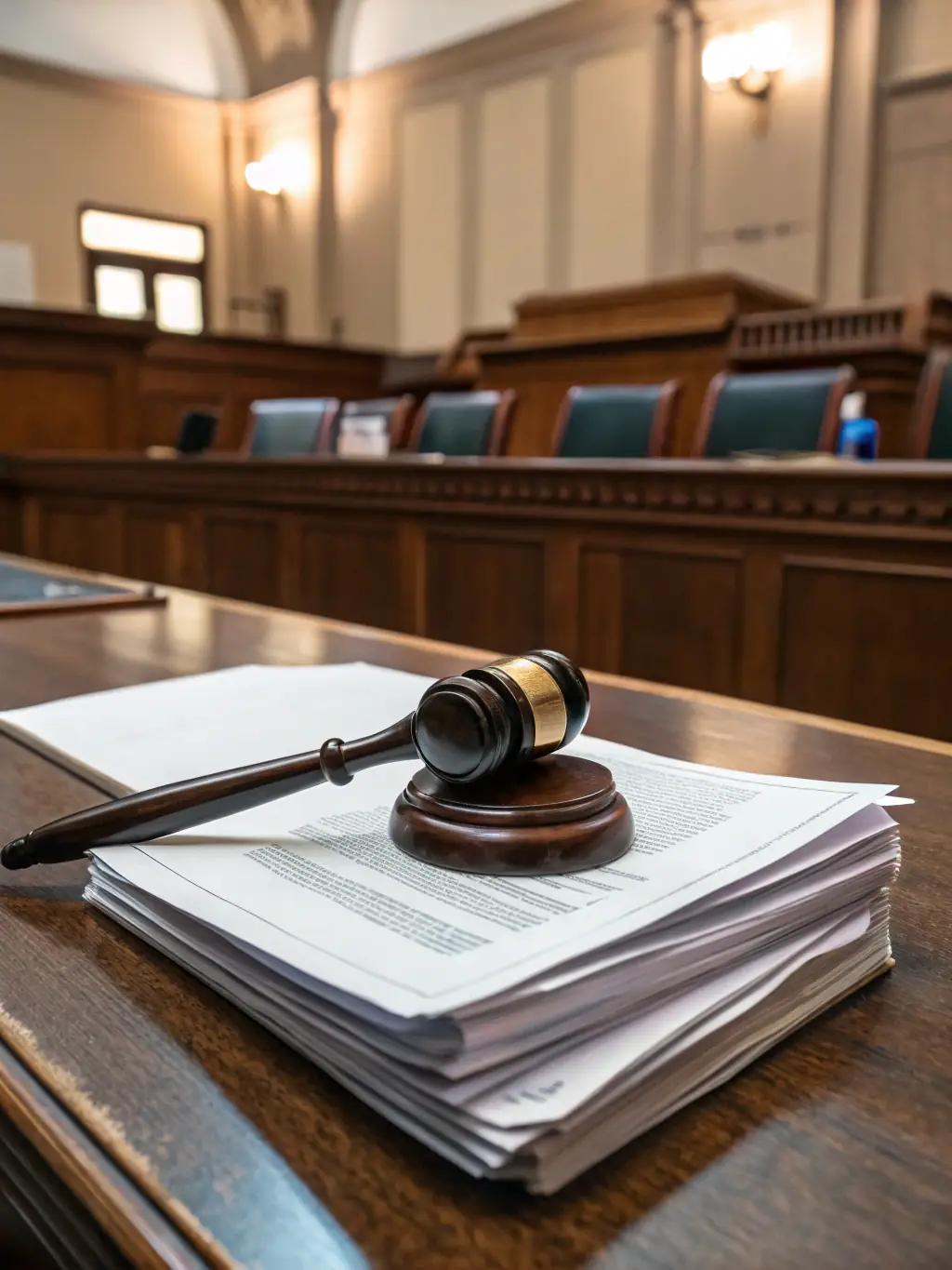 A stern-looking judge's gavel resting on a sound block in a courtroom, symbolizing the authority and gravity of impaired driving cases handled by Aman Cheema Law Corporation.
